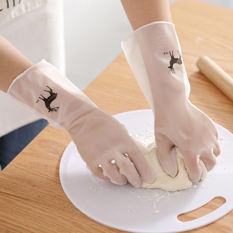 Translucent Off-White Waterproof Dishwashing Gloves - Household Cleaning and Kitchen Use
