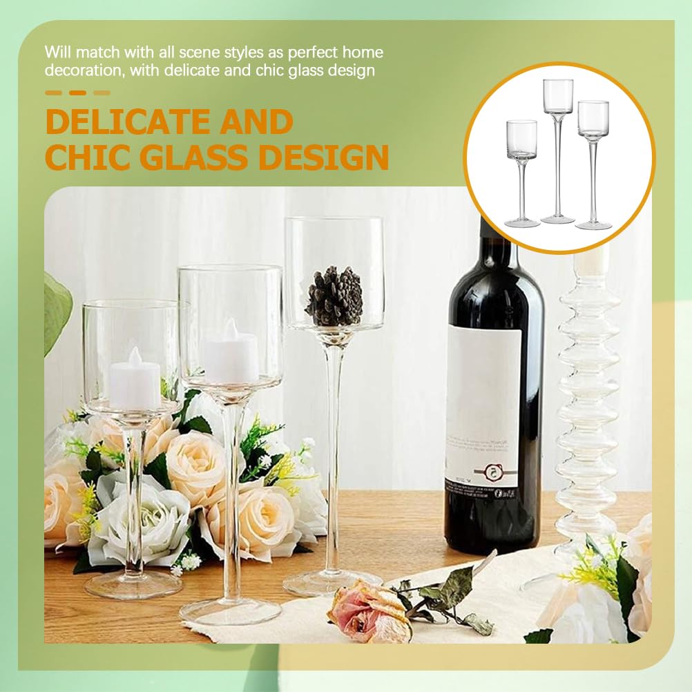 Frcolor Świecznik Szklany Zestaw 3 Wysoki Świecznik Przezroczysty Świecznik na Świece Zapachowe do Domu Jadalni Romantyczna Atmosfera