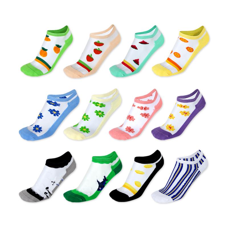 Factory Supply OEM Design Summer Glass Short Boat Socks Girls Low Cut Socks Transparent Crystal Stockings One Size