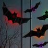 Easy Install Wall Stickers 48Pcs Halloween Bats Decor, LED Light Up Bats, 12 Lights with Remote, Spooky Home Decor for 6 Sizes 3D Indoor Window