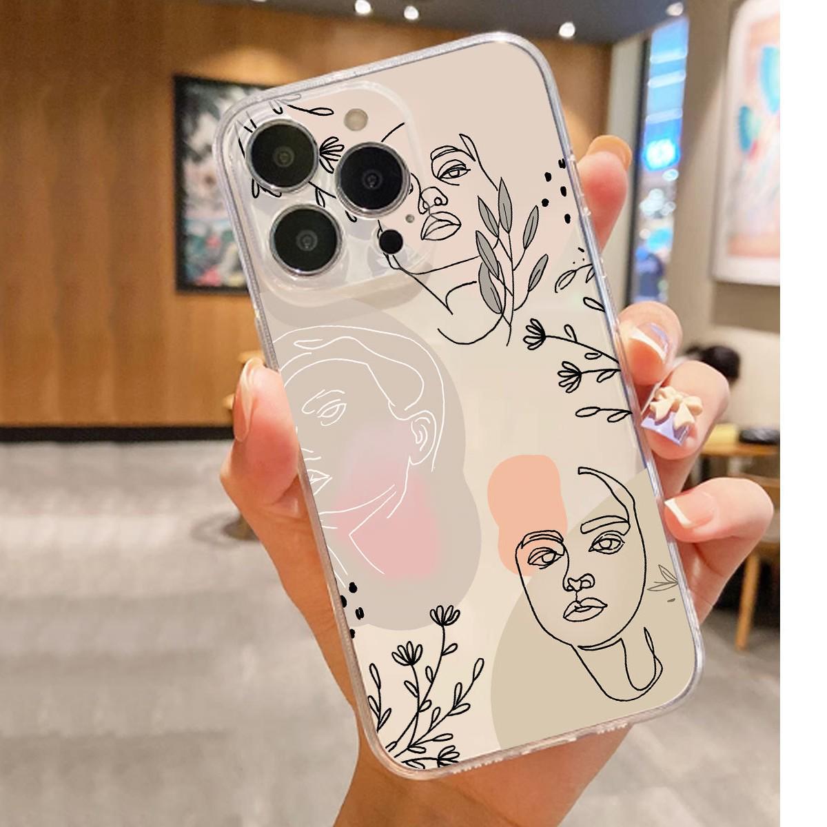 Sketch Portrait Transparent Drop-Proof Case for iPhone 14-17 Pro Max iPhone 17 Pro
