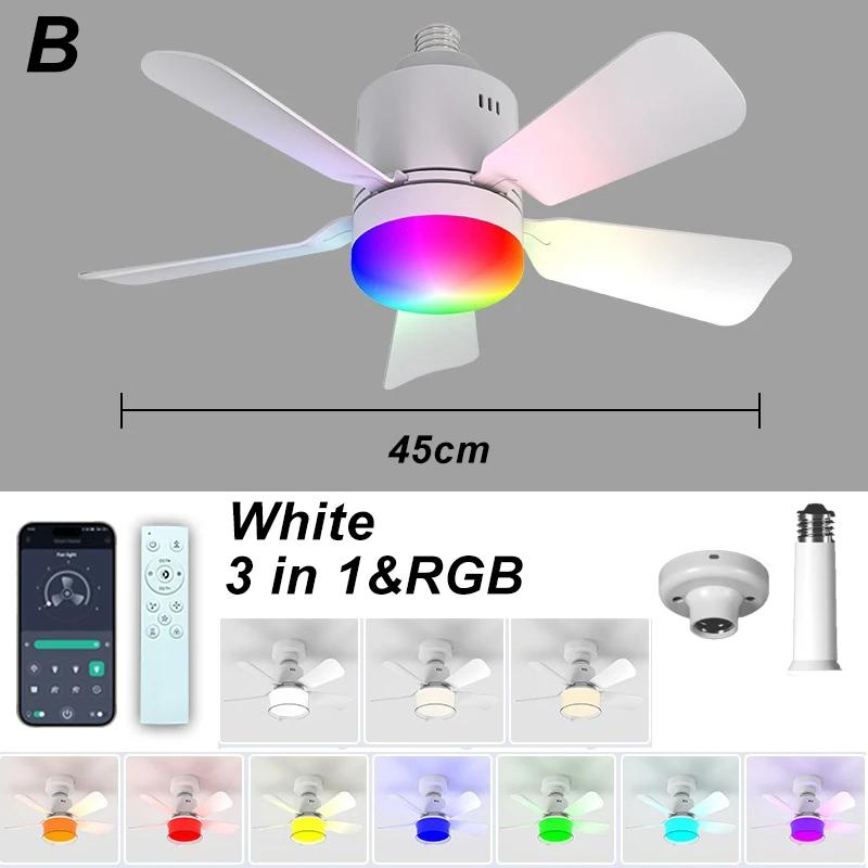 Smart Ceiling Fan RGB Lighting E27 Fans Lamp APP Control Via Bluetooth Ceiling Fan with Silent Design for Bedroom Decorations