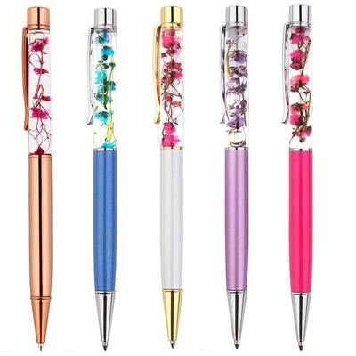 1Pcs Kreative Kugelschreiber Metall Kugelschreiber Büro Liefert Rose Goldene Rose Gold Stifte Dynamische Flüssigkeit Blume Stift