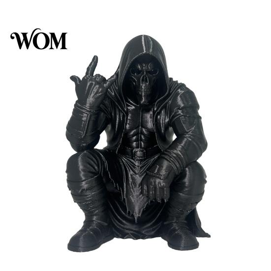 Unique Desktop Sculpture Crouching Hooded Devil God Figurine, Decorative Ornament with Skull Mask & Muscle Lines, Hip Figure Hop Gothic Rocker Statue