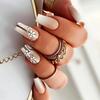 24Pcs Short Square Floral Press On Nails With Glue Shimmery Glitter French Fake Nail Tips Full Cover Manicure