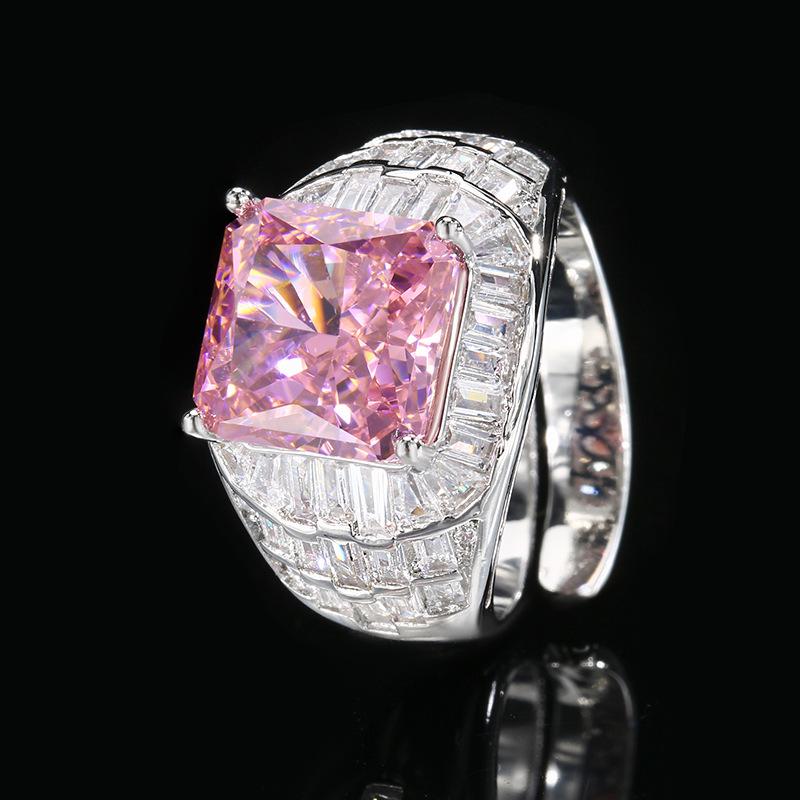 Jewelry Copper Bottom Gold-Plated High Carbon Diamond Ice Flower Square Diamond Copper Inlaid Princess Square Light Luxury Ring Women 10 * 10