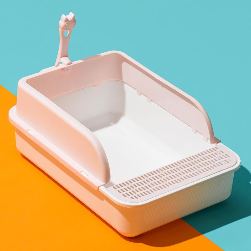 

Премиальный большой водонепроницаемый кошачий туалет - прочный пластик, идеально подходит для крупных кошек Medium 42x30x17cm белый/розовый