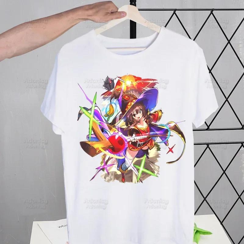 KonoSuba Megumin Kono Subarashii Kazuma Tshirts Men Shirt Harajaku Mens Clothing Summer Streetwear Casual Tee Short Sleeve Tops