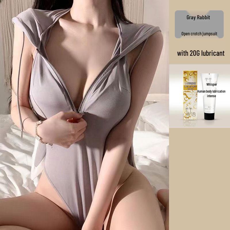 Mu Xiaochu Zipper Open Cup Bodycon Push-Up Bunny Bodysuit Lingerie