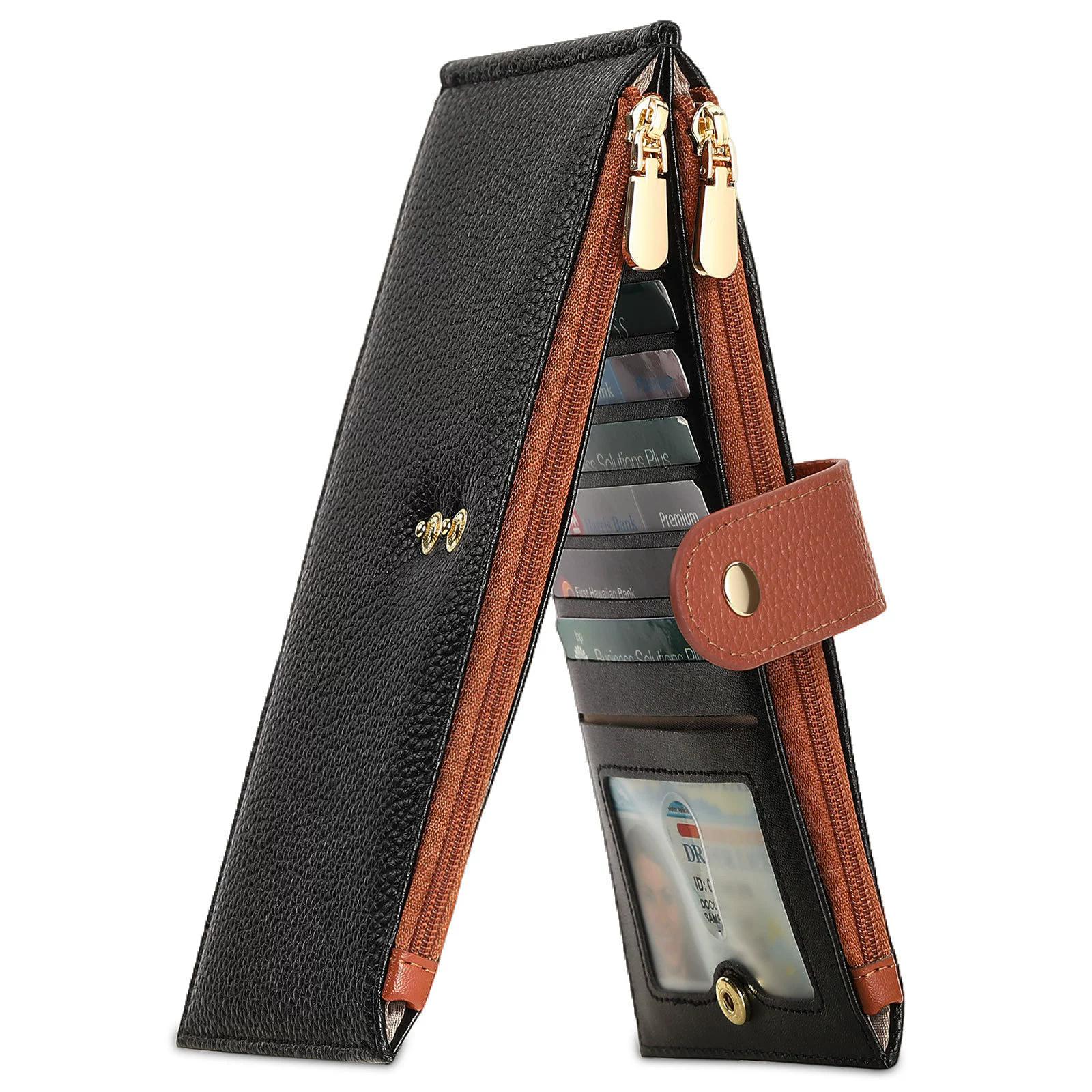 

Women s Slim RFID Blocking Leather Long Wallet Trendy Bifold Clutch with Zipper Pockets & Multi Card Slots чорний