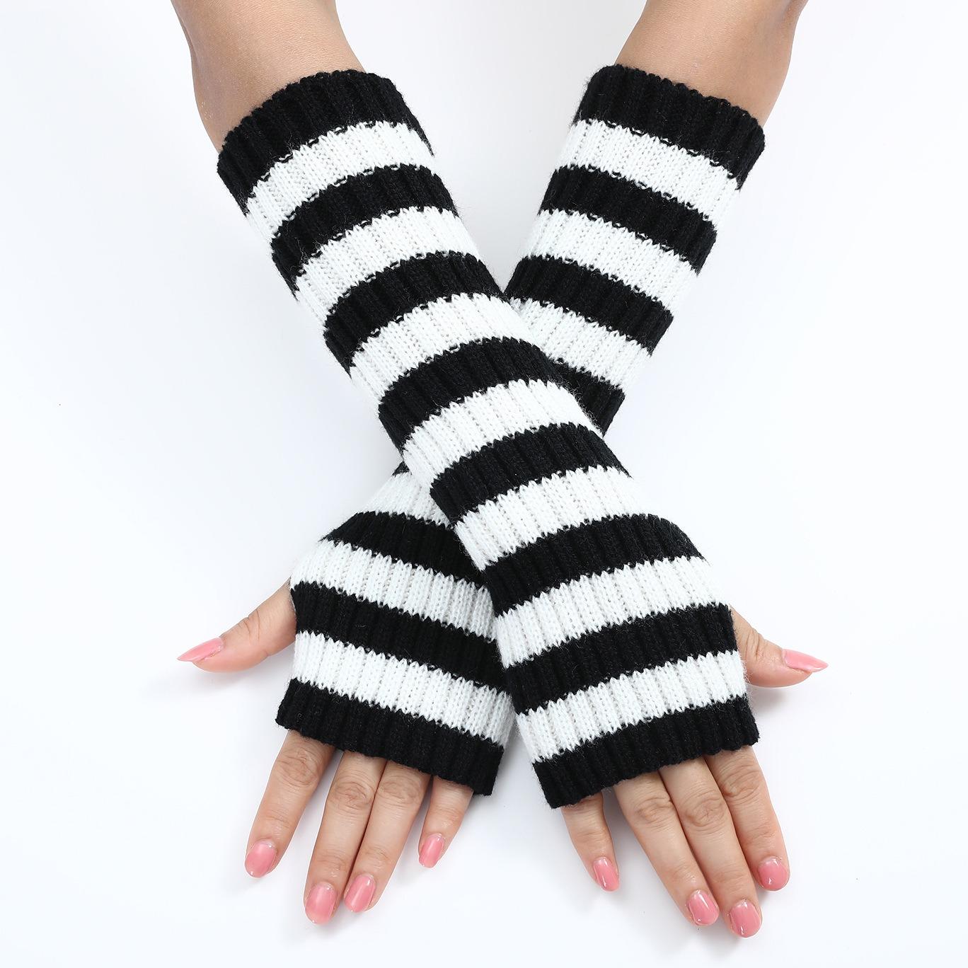 

Botvotee Stripe Y2k Accessories Arm Warmers Free Shipping Sleeves for Women Knit Winter Half Finger Gloves Black Pink One Size