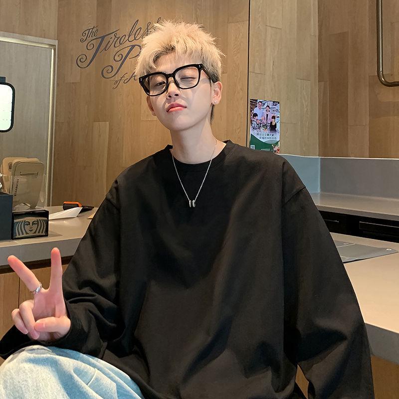 Men's Heavyweight Long Sleeve Cotton T-shirt: Versatile, Loose-Fit Base Layer for Autumn/Winter 2025