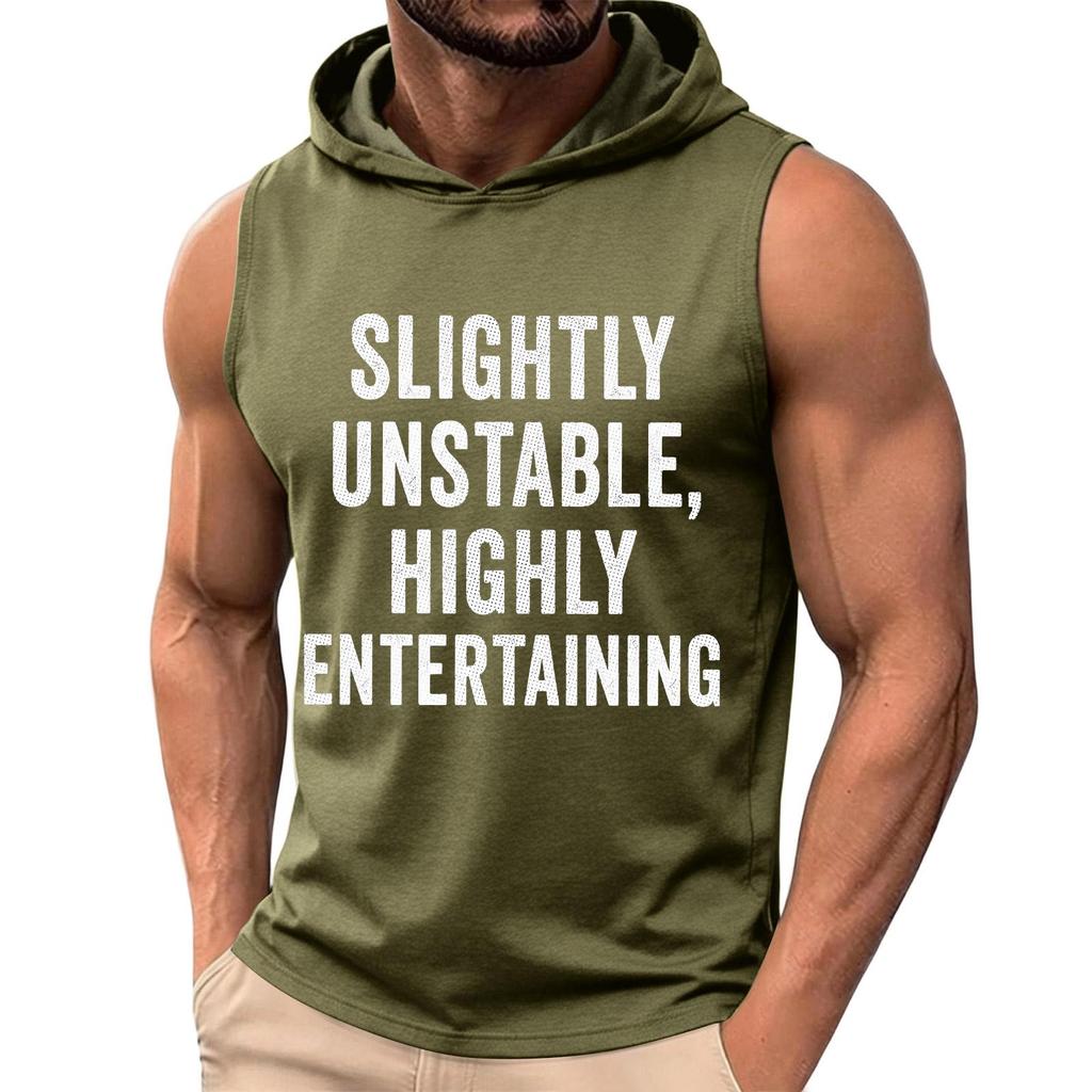 Men Sleeveless Hoodie Tank Top Casual Loose Fit Summer Muscle Shirt Printed Text Graphic Comfortable Lightweight