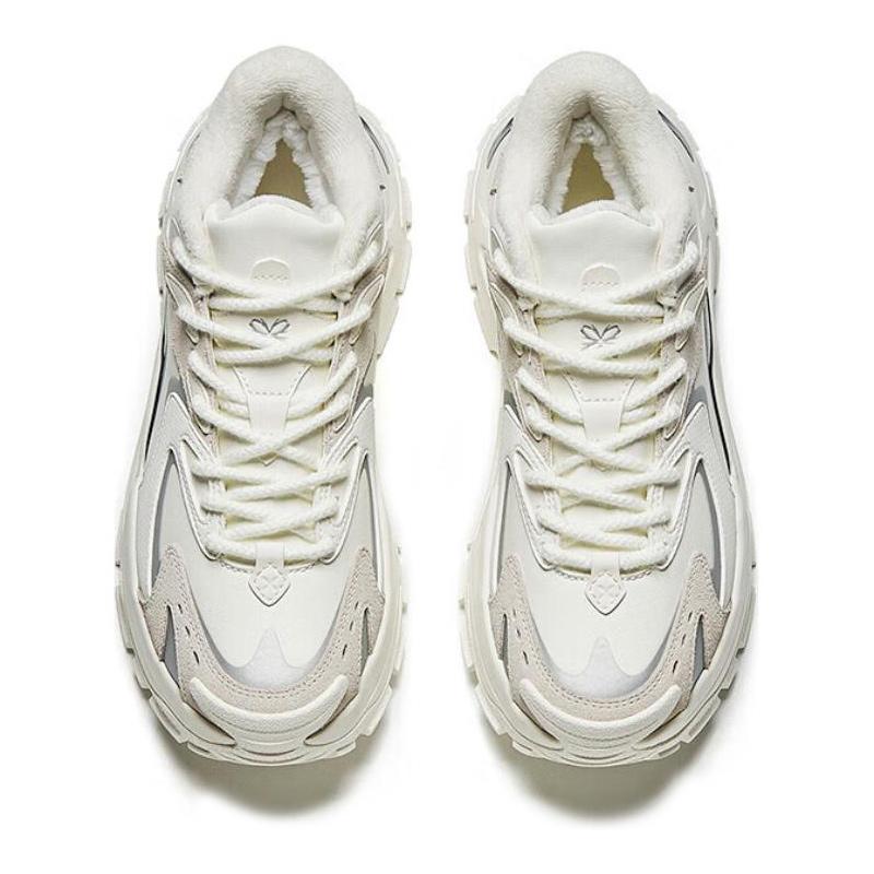 Anta Comfortable Fashionable Slip-Resistant Warm Mid-Top Casual Shoes Women Casual Shoes White Beige Gray 122448987-3
