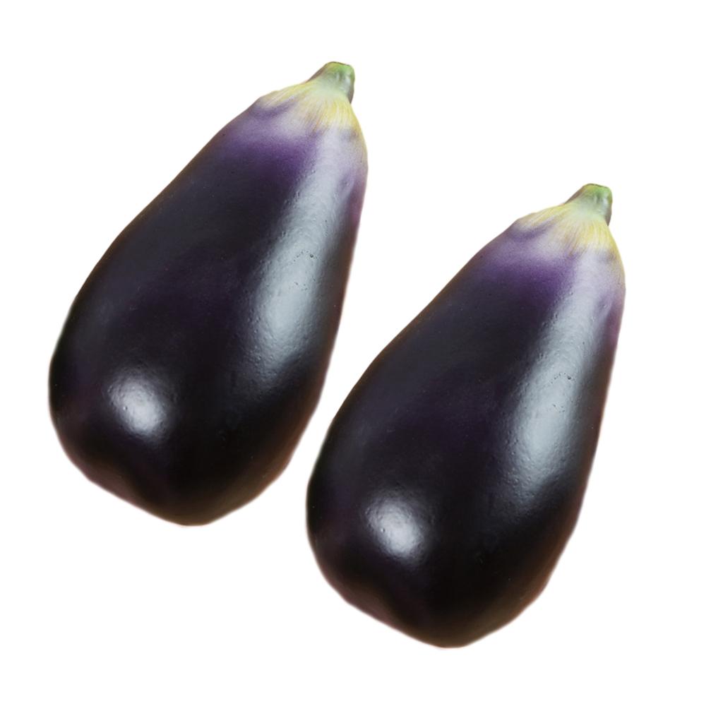2pcs Realistic Artificial Aubergine Faux Eggplants Simulation Aubergines Foam Vegetable Decorations for Home and Office