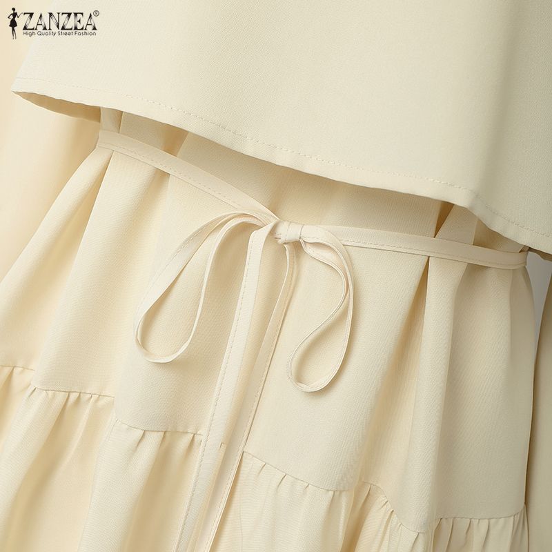 ZANZEA Abito casual da donna con colletto alla coreana, manica lunga larga
