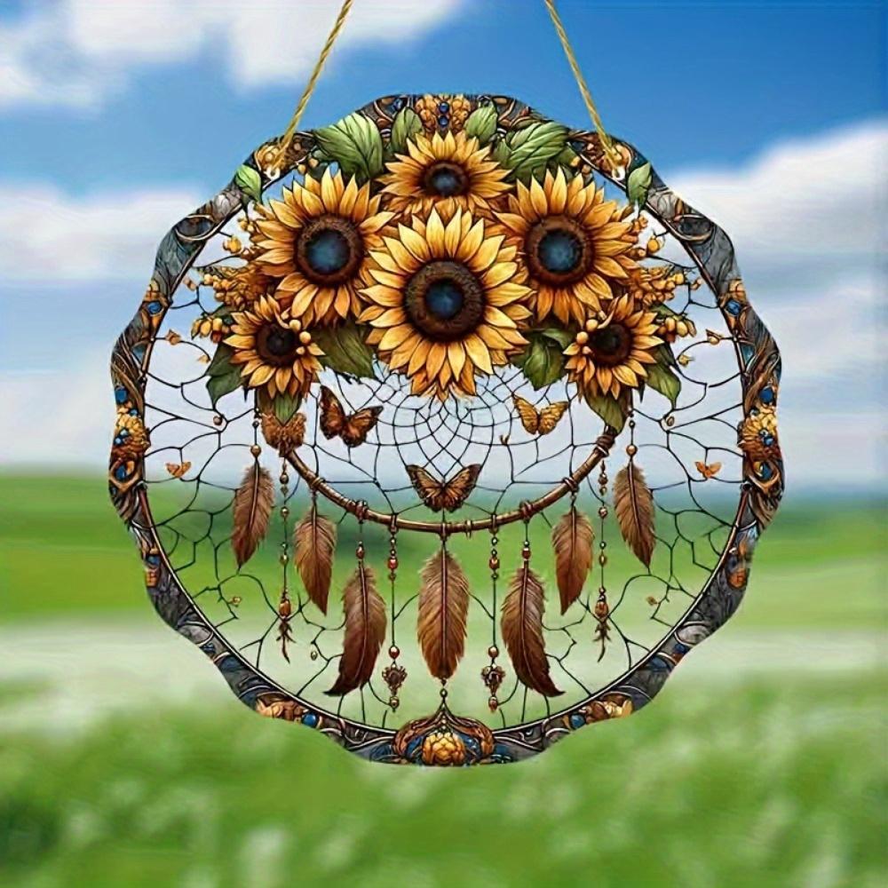 Sunflower Sun Catcher. Colored glass decor for window, garden & room. Perfect housewarming or birthday gift.