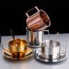 Edelstahl 180ml/200ml Kleine Tasse mit Henkel Doppellagig Hitzebeständig Wasser Kaffee Tee Tasse Set Mit Teller und Löffel Tasse