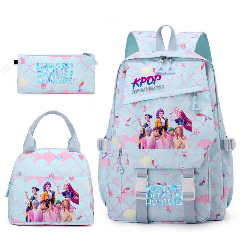 

New cartoon printed student pencil case lunch bag three-piece backpack