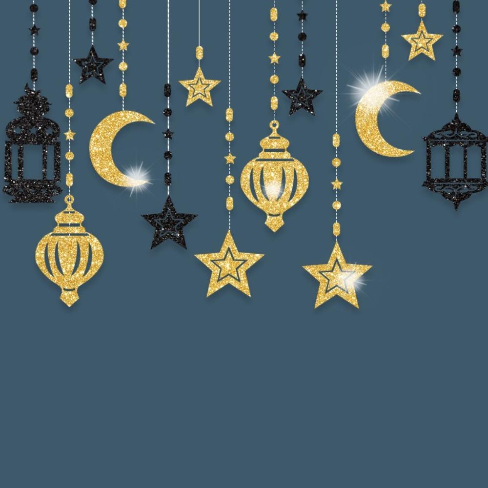 DIY Paper Ramadan Kareem Decor Gold Silver Hang Garland Star Moon Lantern Eid Atmosphere