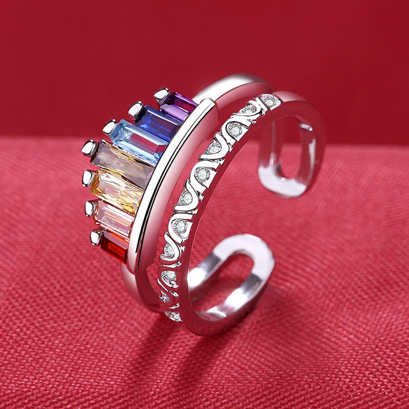 925 Silver Ring Heart AAA Zircon Open Adjustable Engagement For Women Wedding Fashion Jewelry Party Gifts