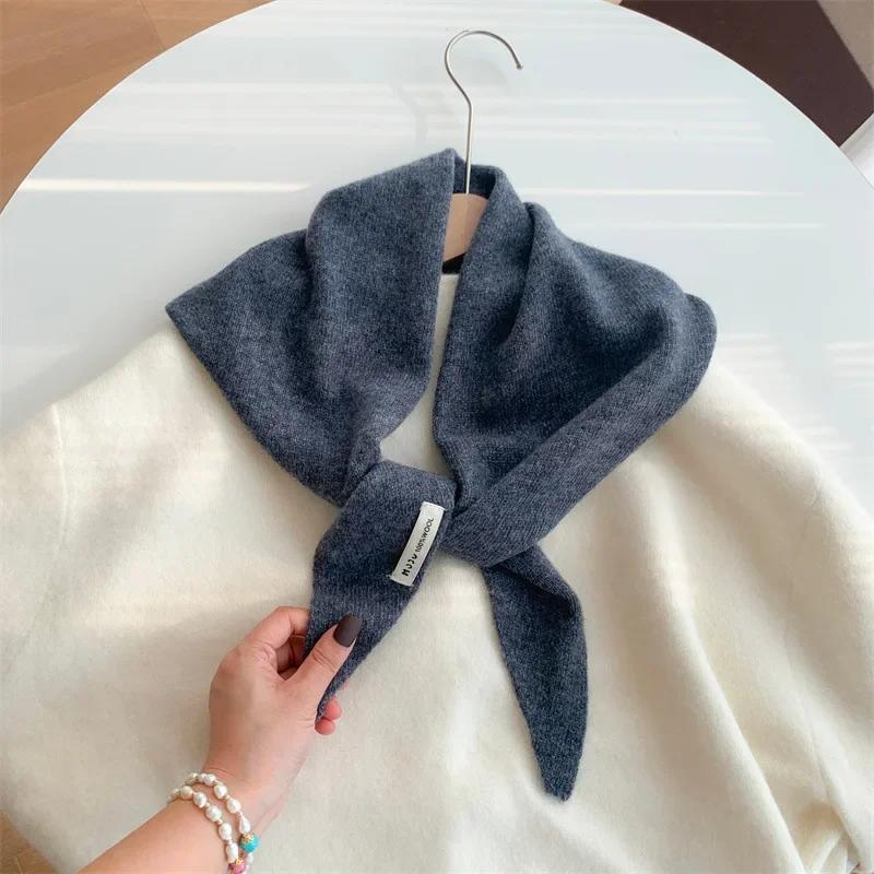 British Korean Style Niche Wool Knitted Triangular Scarf Women Headscarf Knitted Scarf Multi-functional Warm Knitted Scarf