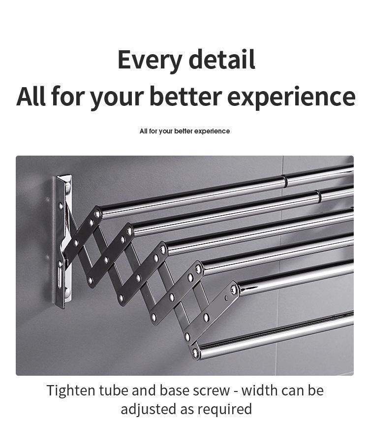 304 Stainless Steel Retractable Double/Single Bar Bathroom Towel Rack with Folding Storage