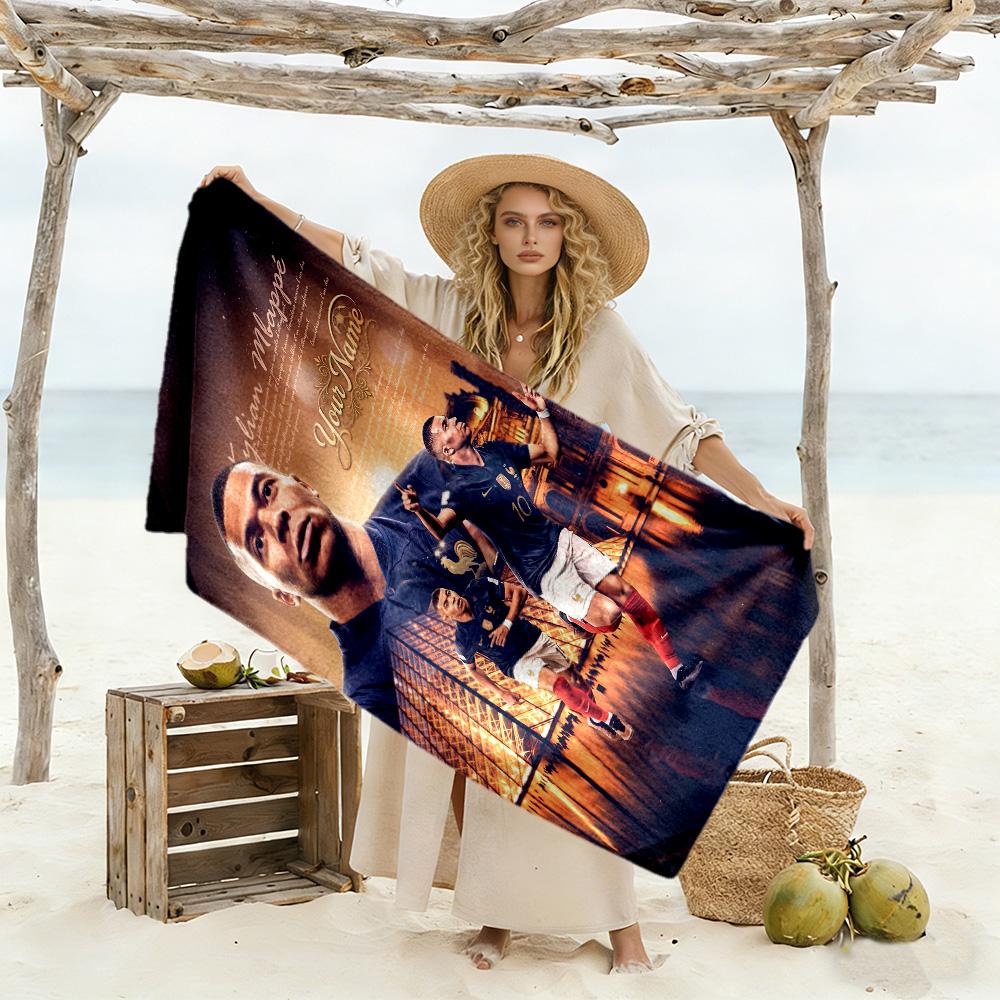 Mbappé Customizable Name Beach Towel Super Soft & Absorbent Suitable for Sports Travel Swimming Yoga Bathroom Beach And Pool