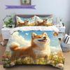Shiba Inu and Fresh Flowers Pattern Bedding Home Decoration Birthday Gift (1 * duvet cover + 2 * pillowcase, without core)