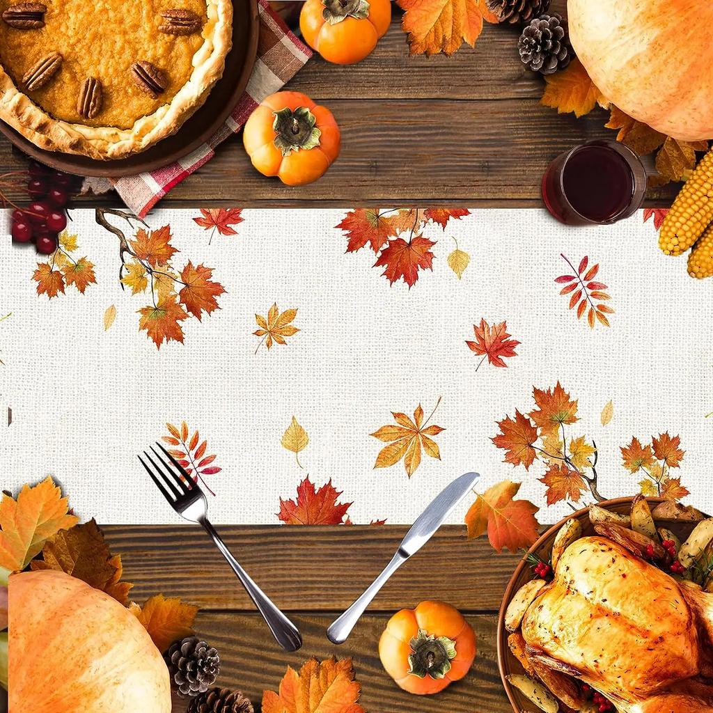 Fall Harvest Red Truck Pumpkin Linen Table Runners Holiday Party Decor Reusable Kitchen Dining Table Runners Autumn Decorations