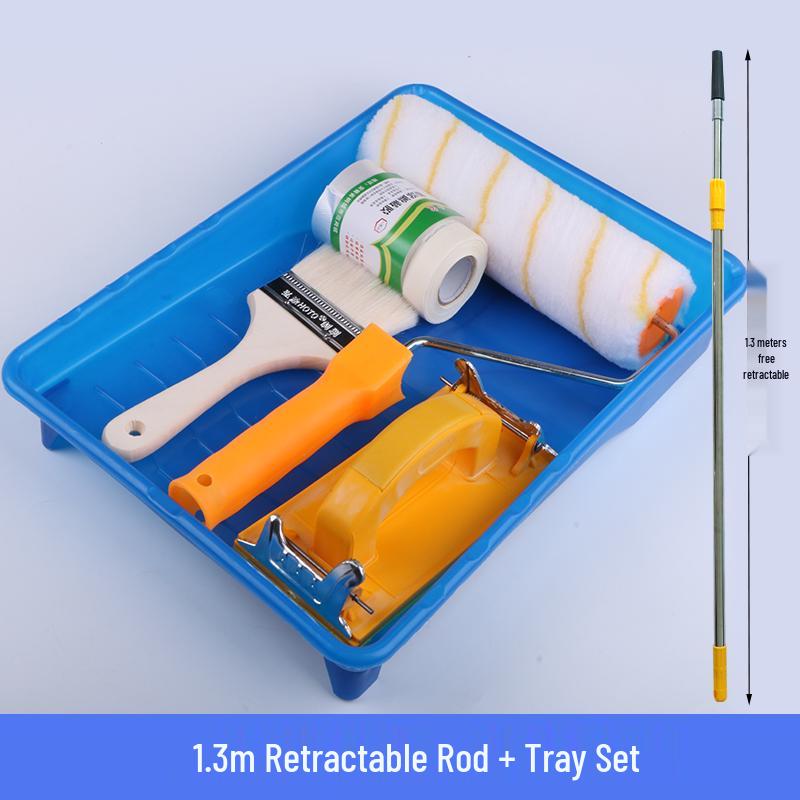 Stainless Steel Telescopic Roller Brush & Paint Tray Set for Wall Painting