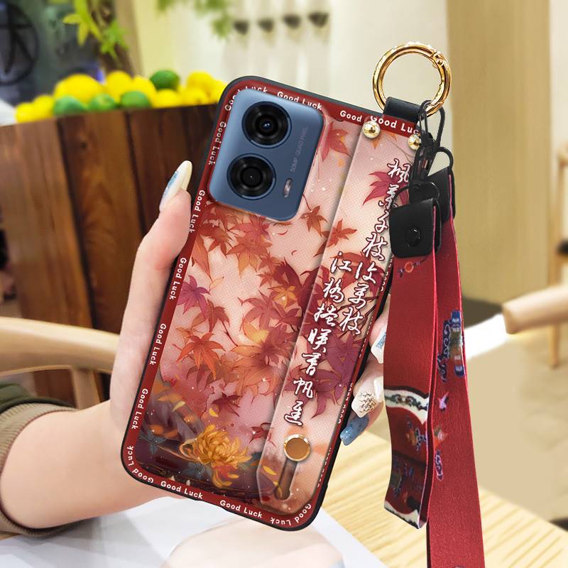 Anti-dust Wrist Strap Phone Case For MOTO G24 Power Lanyard For Mom Durable Wristband Fashion Kickstand Silicone Ring