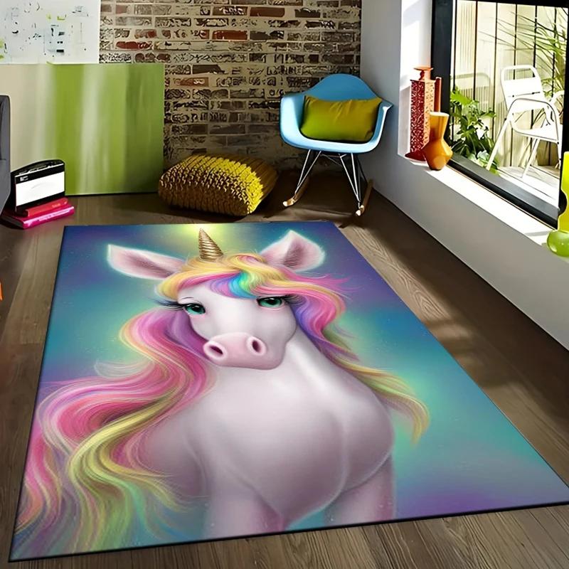 3D Cute Unicorn Large Area gamer Rug Carpet for Home Living Room Children's Bedroom Sofa Doormat Decoration Kids Floor Play Mats