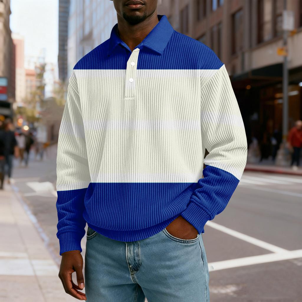 Pánské ležérní volné tričko s límečkem na knoflíčky a dlouhým rukávem