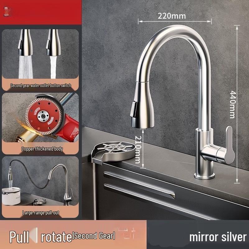 TLXT Gunmetal Grey Wall-Mounted Pull-Out Kitchen Faucet