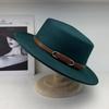 High-end flat-top wool temperament simple top hat women's autumn and winter wide-brimmed belt British style fashion versatile hat men