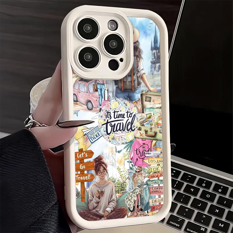 Handyhülle für iPhone 17 Air 16E 15 16 Pro Max Reisekarte Künstlerisches Muster Cover 14 Plus 13 12 Mini Weiche Schale Silikon Fundas