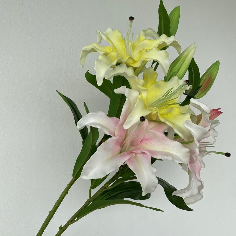 Long Pu Fourhead Lilies Artificial Flower Bouquet For Wedding And Home Decor