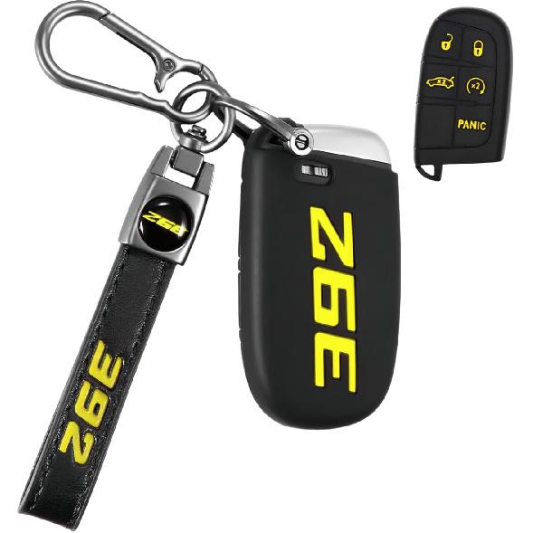 Silicone 392 key fob cover with Key chain Compatible with Charger Durango Challenger RAM 5 buttons (yellow)