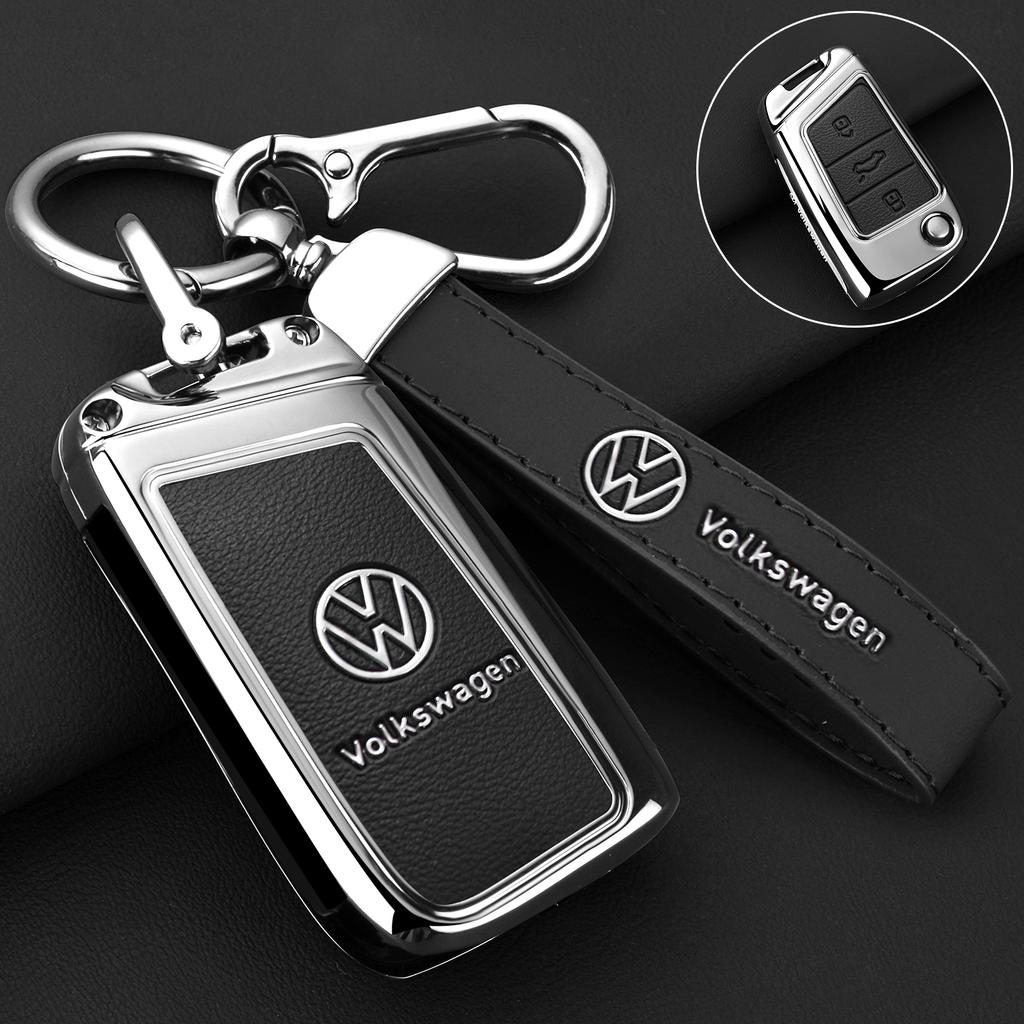 For VW Zinc Alloy Leather Car Key Case Protection Cover Shell Fob for VW Volkswagen Golf 7 MK7 Tiguan MK2 T-roc T-cross Access