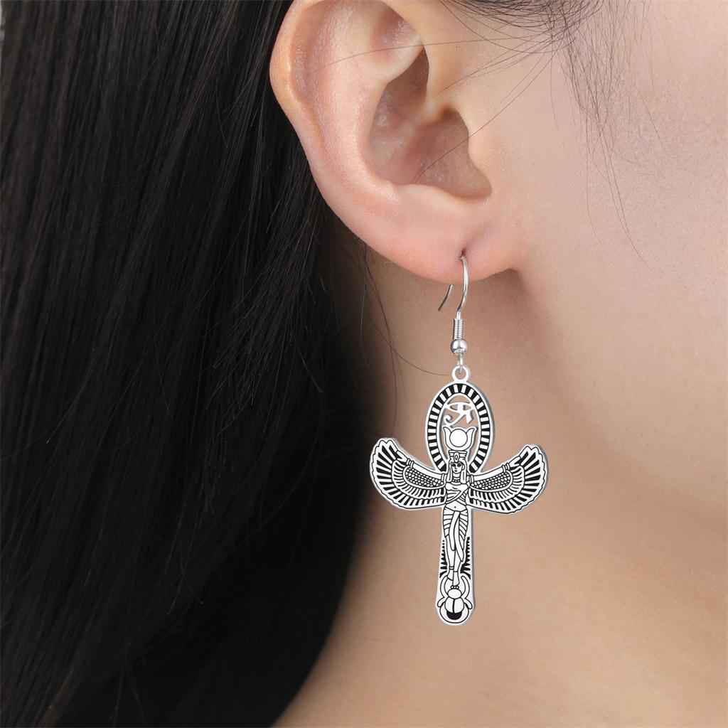 EUEAVAN Goddess Isis Wings Earrings Stainless Steel Ancient Egyptian Ankh Cross Eye of Horus Earrings for Women Jewelry Gift