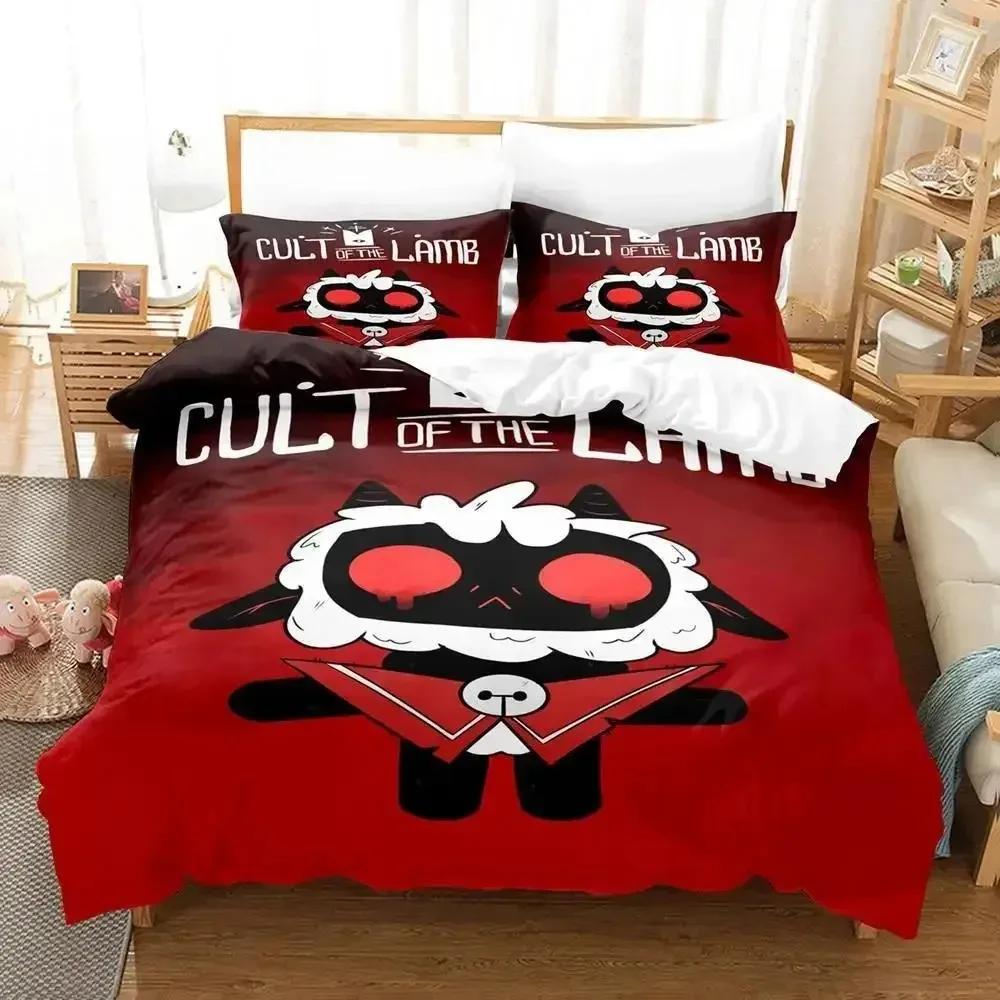 3D Anime Cult Of The Lamb Nadruk Zestaw Pościeli Poszewka na Kołdrę Poszewka na Poduszkę Zestaw Pościeli Prześcieradło Poszewka na Kołdrę Rozmiar Pełny Queen King