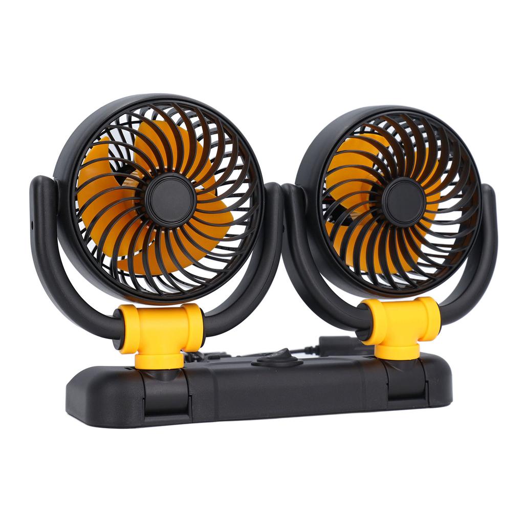 Dual Head Car Fan Adjustable 2 Speed 360 Degree Rotation Dashboard Mount Brushless Motor Portable Vehicle Cooling DC12V