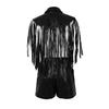 Women's Sexy PU Leather Sleeveless Tassel Top Vest and Shorts Set