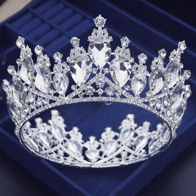 Baroque Water Drop Ab Crystal Wedding Crown Royal Queen Prom Bride Diadem Pageant Circle Tiaras Headdress Wedding Hair Jewelry