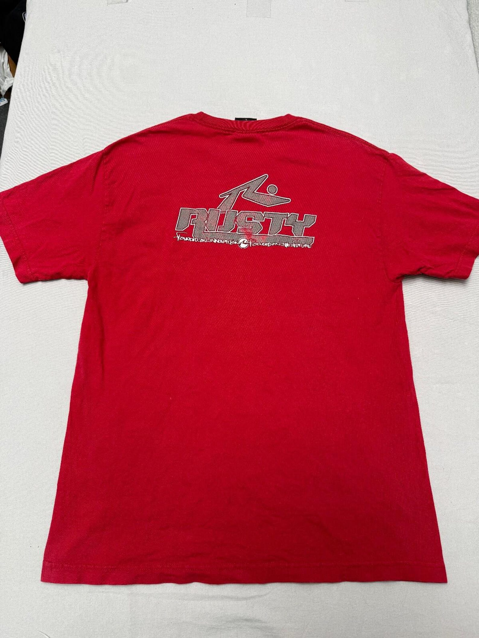 Y2K Surf T shirt Rusty Surf Surfboards Brand R Logo - M XL