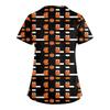 Women's Fashion  V-Neck Short Sleeve Overalls Double Pocket Halloween Printed Tops  Apparel