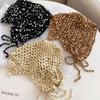 Ins Style Sequined Hollow Knitted Triangle Hair Scarf Bandana Retro Crochet Sheer Headscarf Women Summer Travel Photo Headband
