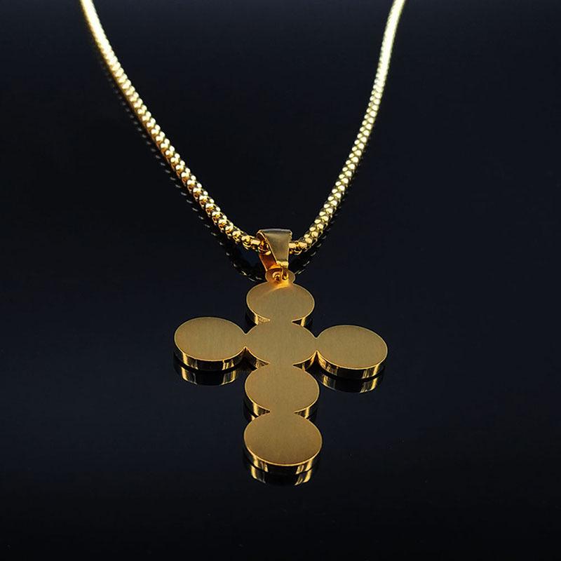 Euro-American Men's Gold-Plated Hip-Hop Cross Necklace Pendant, Non-fading Stainless Steel.