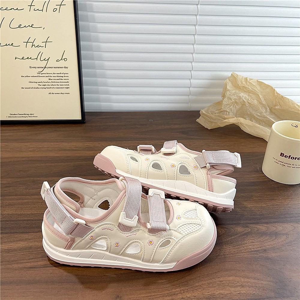 

Cream little white shoes women s summer new hollow sandals niche board shoes tide 35 рожевий